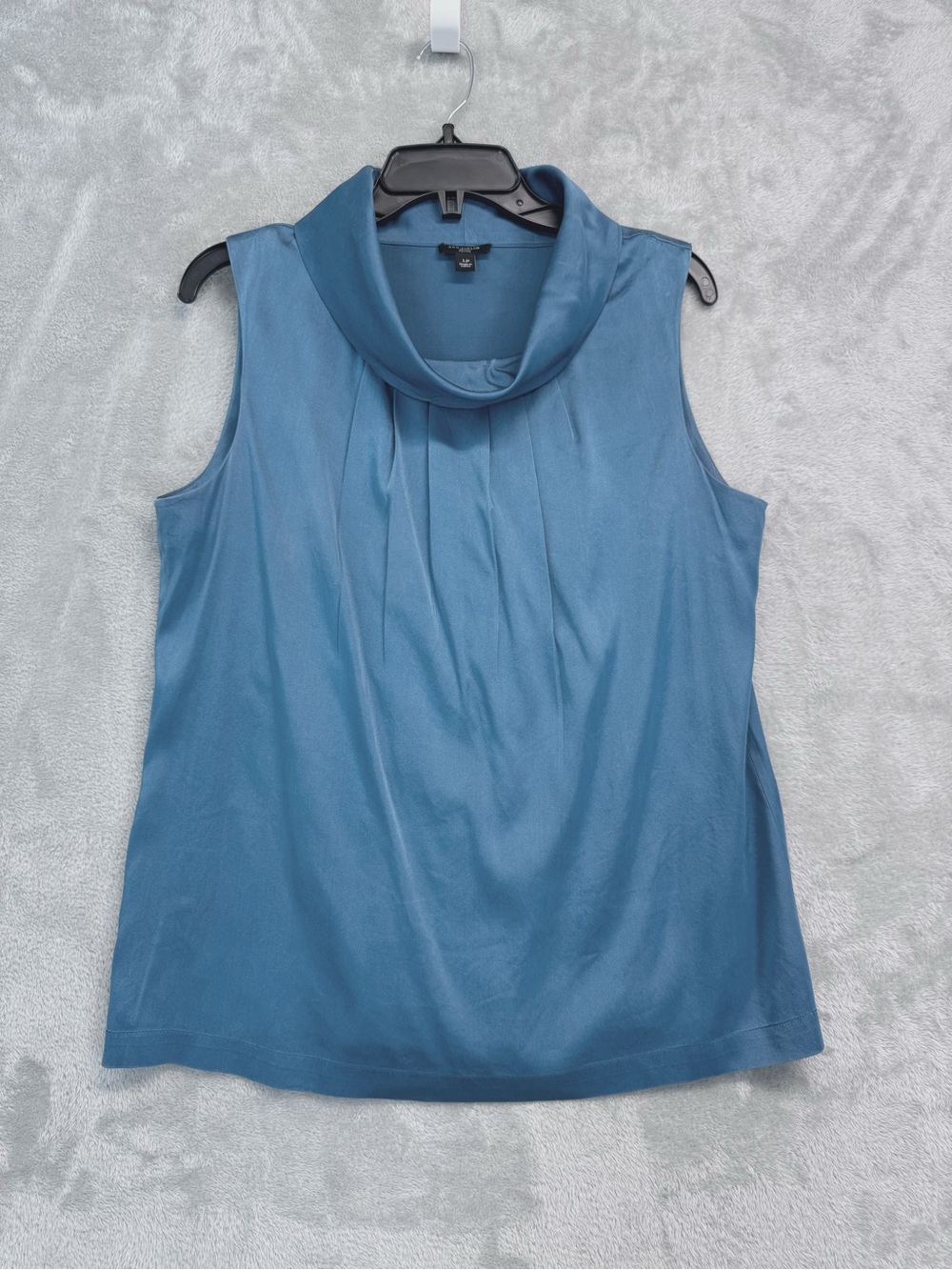 Ann Taylor Silk Slate Blue Sleeveless Cowl-Neck Blouse Size LP
